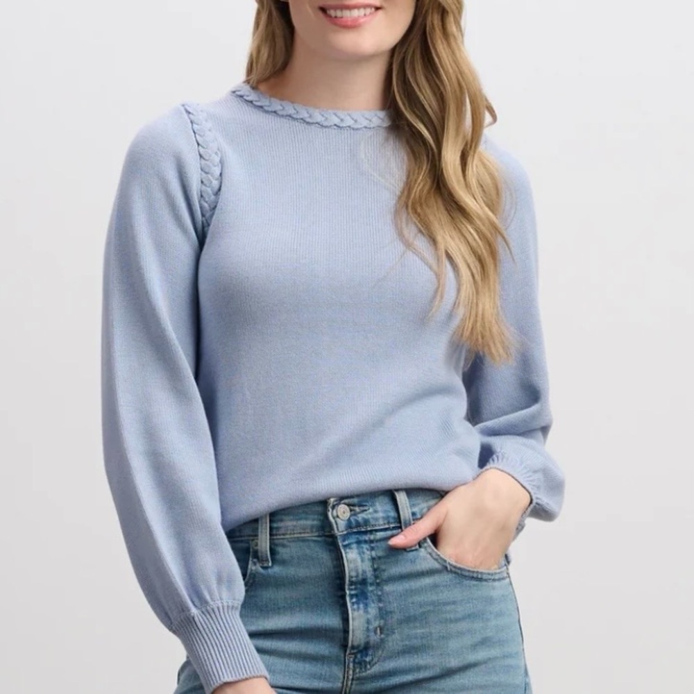 Hatley NWT 100% Cotton Braided Sweater Blue Cotton Knit Balloon Sleeve Size XS